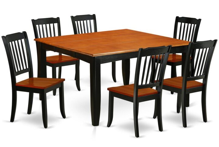 This excellent PFDA7-BCH-W dinette set features a Black and Cherry color that works with a number of different attractive themes. The sleek color of the dinette table subtly reflects light to brighten up the living area and showcase the dining room tables
