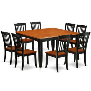 This excellent PFDA9-BCH-W dinette set features a Black and Cherry color that works with a number of different attractive themes. The sleek color of the dinette table subtly reflects light to brighten up the living area and showcase the dining room tables