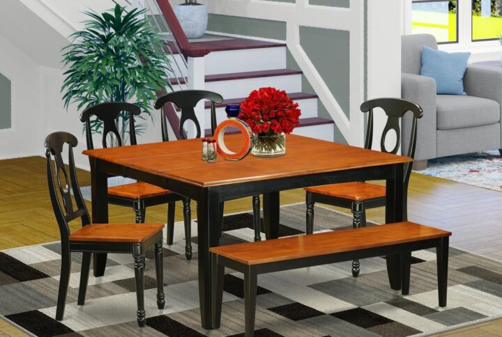 6 Piece dining room set for 4 features a bucolic style table