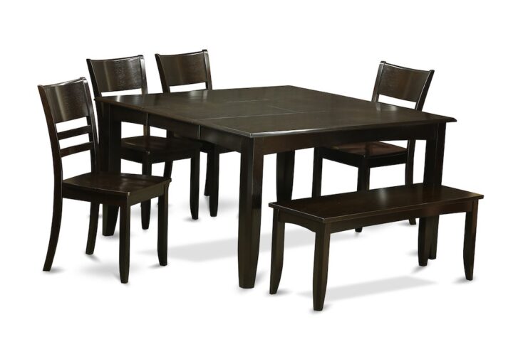 This amazing dining room table set provides a conservative style having kitchen dinette table and kitchen dining chairs which are right in the house in either a functioning kitchen area or sophisticated dining room. The Dark Cappuccino color will certainly enhance just about any furnishing and supply a contrasting component towards the space or maybe an efficient engagement of design and style cohesion. The small kitchen table and kitchen dining chairs have a relatively easy and effortless finish with beveled edges and corresponding Cappuccino color. The clever kitchen chairs come with a gratifying and secure experience which is necessary for the extended periods of seated conversations at this valuable dinette table. The dining room table is placed on four stable corner posts just for sufficient leg room and individual seating space.