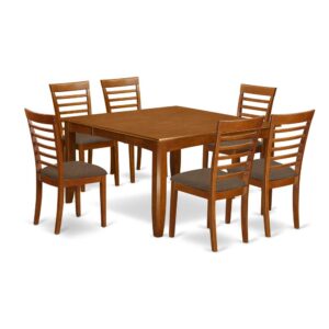 This dinette table set comes with an old fashioned style having dining table and dining room chairs which you'll find right inside your home either in an operational cooking area or sophisticated dining room. The Dark Saddle Brown tone will certainly go with any home furnishings and supply a subsidiary factor towards the room or maybe an effective concentration of style and design cohesion. The kitchen table and dining chairs have a relatively clean and sleek color with beveled aspects and suiting Saddle Brown color. The slick dining chairs have an attractive and secure feel that's important for long periods of seated conversations at this kind of table. The dinette table is simply connected to four reliable corner legs to obtain a good amount of leg room and seating space.