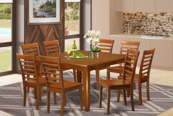 This dining room set delivers an old fashioned look along with dinette table and dining chairs which are right in the house in both an operational kitchen or specialised dining-room. The Dark Saddle Brown color will enhance any kind of furnishing and supply a contributory factor to the area or perhaps an effective concentration of style and design cohesion. The small kitchen table and kitchen chairs have a clean and gentle finish with beveled edges and harmonizing Saddle Brown color. The slick dinette chairs have a pleasing and cozy feel that's important for long periods of seated interactions at this specific dining table. The kitchen dinette table is mounted on 4 sturdy corner posts to have considerable legroom and seating spaciousness.