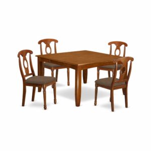 This dining room table set offers a conservative look with dining room tableand dinette chairs which are right at your home either in a functioning kitchen or sophisticated dining room. The Dark Saddle Brown tone will certainly compliment pretty much any furnishings and supply a subsidiary factor to the dining area or maybe an useful captivation of design and development cohesion. The table and dining chairs have a clean and effortless color with beveled aspects and harmonizing Saddle Brown color. The slick dining chairs have a nice attractive and comfortable experience that is vital for extended periods of seated discussions at this excellent kitchen dinette table. The dinette table is connected to 4 solid corner legs to have enough legroom and individual seating room.