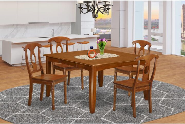 This dining room table set provides an old fashioned style with dinette table and dining room chairs that are right at home in both a functioning kitchen or formal dining-room. The Dark Saddle Brown color will enhance virtually any home decor and present a distinct component for the dining room or an useful engagement of design and development cohesion. The dining room tableand dinette chairs have got a clean and modern color with beveled aspects and harmonizing Saddle Brown color. The clever kitchen chairs come with a gratifying and comfortable sense that is necessary for extended periods of seated conversations at this excellent kitchen table. The dining table is connected to 4 sound corner posts just for enough legroom and also seating spaciousness.