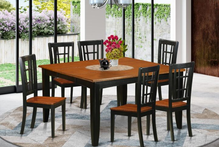 This amazing stylish piece of dining Set consists of eight Kitchen dining chairs and a kitchen table. The back design of the chairs added a sleek touch of elegance to the set. The chairs’ front legs are straight while the back legs are slightly curved to provide it a proper balance and a classical design. This set of dining table is created out of 100% Asian Hardwood.