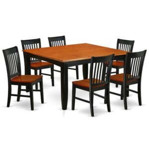This excellent PFNO7-BCH-W dinette set features a gorgeous Black and Cherry that works with a number of different attractive themes. The dinette table is created from prime quality rubber wood known as Asian Hardwood. No heat treated pressured wood like MDF