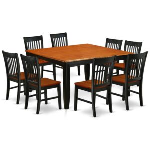 This excellent PFNO9-BCH-W dinette set features a gorgeous Black and Cherry that works with a number of different attractive themes. The dinette table is created from prime quality rubber wood known as Asian Hardwood. No heat treated pressured wood like MDF