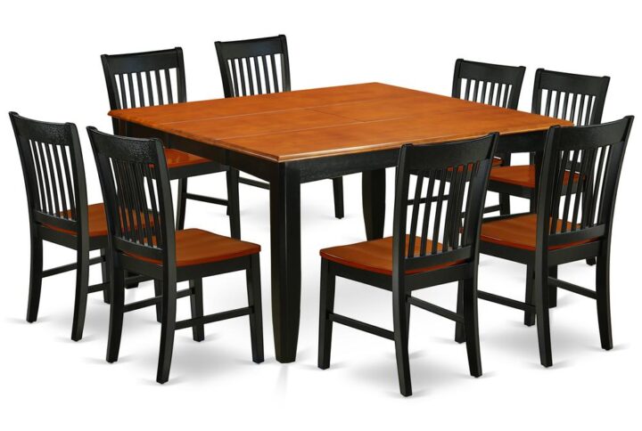 This excellent PFNO9-BCH-W dinette set features a gorgeous Black and Cherry that works with a number of different attractive themes. The dinette table is created from prime quality rubber wood known as Asian Hardwood. No heat treated pressured wood like MDF
