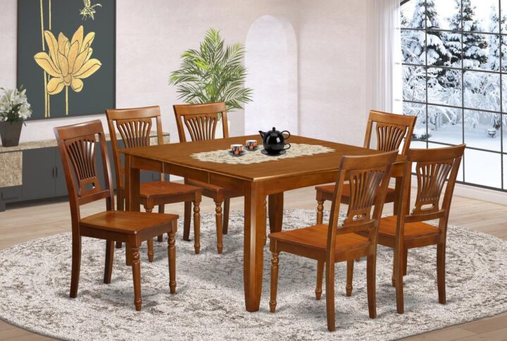 This amazing table and chairs set offers a conservative style with dining room tableand dining room chairs which are right at your home in either a functional kitchen space or sophisticated dining area. The Dark Saddle Brown color are going to go with any kind of interior decoration and give a supporting component towards the room or an successful captivation of design and style cohesion. The dining room table and dining chairs possess a simple and silky color with beveled aspects and corresponding Saddle Brown color. The clever dining room chairs have a nice satisfying and comfortable feel that is needed for long periods of seated interactions at this excellent dining room table. The kitchen dinette table is connected to four strong corner posts to get considerable leg room along with seating breathing space.
