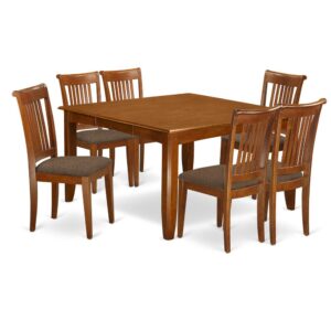This dining room set delivers a traditional style along with dining table and kitchen dining chairs which are right inside your home in either a working new kitchen or sophisticated dining-room. The Dark Saddle Brown color is likely to harmonize with pretty much any home furnishings and present a subsidiary component to your area or perhaps an efficient immersion of design and style cohesion. The table and dining room chairs possess a clean and luxurious finish with beveled aspects and matching Saddle Brown color. The clever dining chairs come with a satisfying and comfy experience that is important for long periods of seated interactions at this excellent dining room table. The dining table is simply connected to four sturdy corner legs for enough leg room and personal seating room.