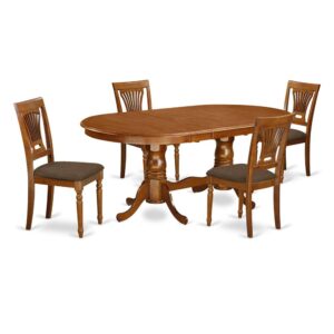 This Plainville dinette set comes with a beautiful finish employing a country easygoing ambiance. Merging the simple care of a smooth solid wood dining table top with vintage styled legs for a completely unique look. The smooth oval dining room tabletop