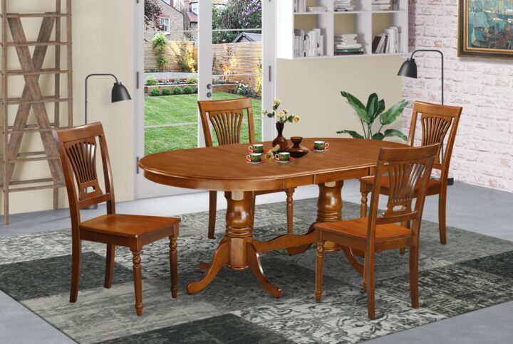 This Plainville dinette table set comes with an appealing finish employing a country easygoing feel. Merging the straightforward care of an effortless hardwood table top with classic fashioned legs for the personalized look. The slick oval kitchen table top
