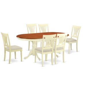 The Plainville table set possesses a wonderful finish with a country laid back impression. Combined the simple care of an effortless hardwood table top with traditional fashioned legs for the one of a kind appearance. The clean oval small kitchen table top