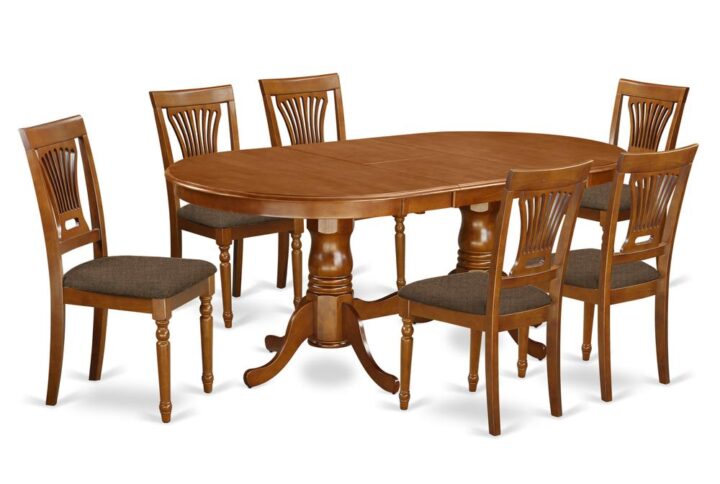 This Plainville dinette set features a gorgeous finish that has a country easygoing impression.Blending together the easy care of an effortless solid wood dinette table top with antique fashioned legs for the one of a kind appearance.The clean oval dining room table top