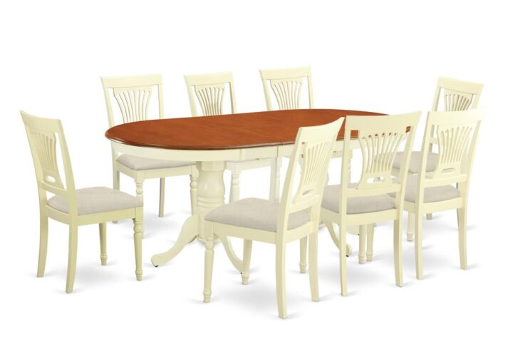 This Plainville dinette set boasts a fabulous finish that has a country laid-back impression. Merging the straightforward care of a smooth hardwood kitchen dinette table top with classic fashioned legs for that personalized appearance. The smooth oval dining room tabletop