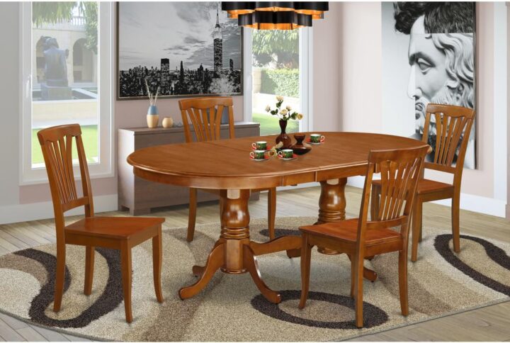 This NEWTON table and chairs set with oval kitchen table and chairs in Saddle Brown matches comfort and conservative design to suit virtually any dining facility. The durable