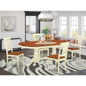 This unique NEWTON dinette set with oval dining table and chairs in Buttermilk & Cherry mixes comfort and more traditional expressive style to correspond with almost any dining-room. The durable
