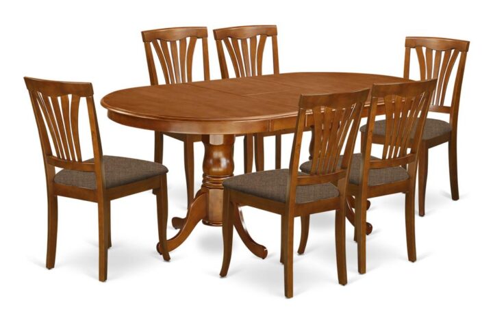 This unique NEWTON dining room set with oval dining room tableand chairs in Saddle Brown mixes convenience and more traditional design to enrich just about any dining facility. The tough