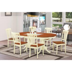 This unique NEWTON dinette set with oval kitchen dinette table and chairs in Buttermilk & Cherry mixes comfort and conservative style to correspond with just about any kitchen. The sturdy