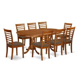 This Plainville dining room table set has a wonderful finish employing a countryside laid-back ambiance. Blending together the easy care of a simple hardwood dining table top with vintage styled legs for a personalized look. The clean oval kitchen table top