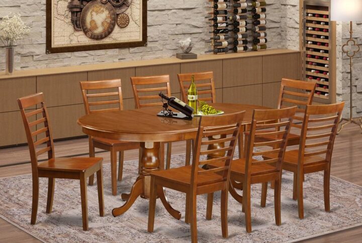 This Plainville dining room set has a fabulous finish with a countryside casual impression. Bringing together the simple care of an effortless hardwood table top with traditional styled legs for an unique look. The slick oval dining table top