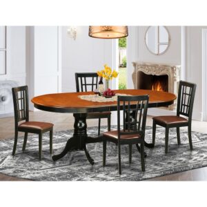 This amazing dining table set includes double pedestal table and also six chairs with maximum seating capacity up to ten people. This is oval table of 18 inch self-storage leaf with beautiful pedestal with four strong feet that provides ideal support. Perfect dining table set to decor your dining area or kitchen space with its wonderful appearance. Our products are made from all rubber wood. One of solid wood widely called Asian Hardwood. There is no MDF (Medium-density fiberboard)