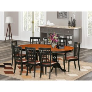 This kind of table and chairs set includes double pedestal table together with eight chairs with maximum seating capacity up to ten people. This is oval table of 18 inch self-storage leaf with beautiful pedestal with four strong feet that provides ideal support. Perfect table and chairs set to decor your dining area or kitchen with its tremendous look. Our products are built from all rubber wood. One of solid wood widely called Asian Hardwood. There is no MDF (Medium-density fiberboard)
