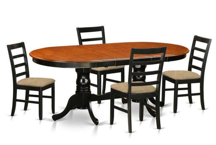 The table and chairs set includes double pedestal table together with four chairs with maximum seating capacity up to ten people. This is oval table of 18 inch self-storage leaf with beautiful pedestal with four strong feet that provides ideal support. Perfect table and chairs set to decor your dining-room or kitchen space with its marvelous appearance. Our products are composed of all rubber wood. One of solid wood widely called Asian Hardwood. There is no MDF (Medium-density fiberboard)