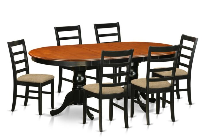 This excellent table set includes double pedestal table along with six chairs with maximum seating capacity up to ten people. This is oval table of 18 inch self-storage leaf with beautiful pedestal with four strong feet that provides ideal support. Perfect table set to decor your dining area or kitchen with its tremendous appearance. Our products are manufactured from all rubber wood. One of solid wood widely called Asian Hardwood. There is no MDF (Medium-density fiberboard)