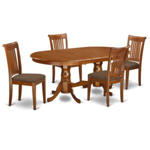 This Plainville dining room table set comes with a gorgeous finish with a countryside casual ambiance. Combined the straightforward care of an effortless wood dining room table top with traditional fashioned legs for that original look. The smooth oval kitchen table top