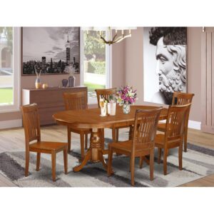 This Plainville dining table set boasts a fabulous finish that has a countryside laid back ambiance. Combining the simple care of a simple hardwood kitchen dinette table top with traditional styled legs for the personal look. The clean oval small kitchen table top