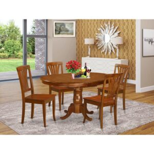 This oval exquisite dining room table sets harmonize with all dining-room with unique accents and complicated style and design. These particular small table set provides attractiveness and straight forward design and style for a comfortable and relaxed sense with an user-friendly touch of elegance. Exquisite table set is finished in rich Saddle Brown. Oval kitchen table that includes convenient 18” foldable leaf for more friends and family as needed. Pristine ladder back type dining chairs with either faux leather