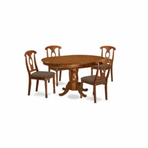 This oval fashionable small kitchen table sets enhance any type of dining room with unique accents and advanced design. These types of dinette set features appeal and easy style for a comfy and relaxed perception with a pretty simple warm look. Exquisite small kitchen table set is finished in distinctive Saddle Brown. Oval table that includes versatile 18” foldable leaf for extra guests when needed. Kitchen dining chairs have an “S” curve for back comfort with an elegant round inset with either Linen Fabric or solid wood seat or the seat. Fabricated out of 100 % pure Asian wood for toughness