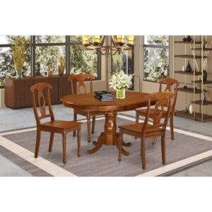 This oval graceful dining room sets match up with all kitchen with rich highlights and subtle design and style. These dining table set presents appeal and user-friendly style for a comfortable and peaceful impression with a simple touch of elegance. Beautiful dining table set is finished in lavish Saddle Brown. Oval dining tables which has easy to use 18” butterfly leaf for more guest visitors if needed. Dining room chairs feature an “S” curve for back comfort with a sophisticated circle inset with either microfiber upholstered or wood seat or the seat. Made from 100% real Asian hardwood for toughness