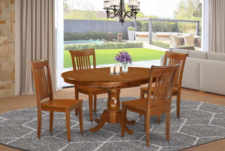 This oval exquisite table and chairs sets harmonize with any kind of dining room with unique highlights and subtle design and style. These kind of small kitchen table set presents fascination and fundamental style and design for a relaxing and relaxed perception with an user-friendly touch of elegance. Tasteful dinette set is finished in rich Saddle Brown. Oval dining room table with versatile 18” foldable leaf for additional friends when necessary. Pristine ladder back style kitchen chairs with either wood or microfiber upholstered seat. Produced from 100 % pure Asian wood for strength
