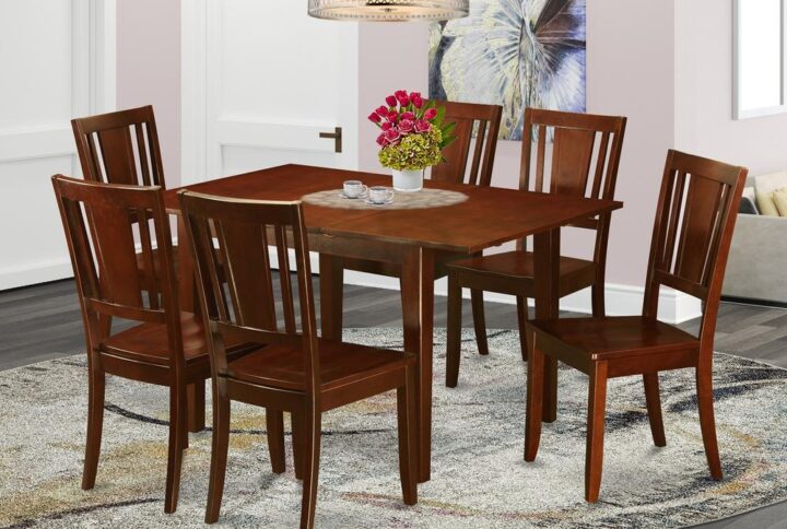 The dining table set features awesome finish and has encompassed comfort and elegance. The chairs seats come in solid wood