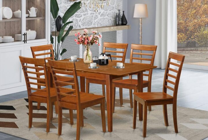 This small dining table is suitable for any household that wishes to provide some classiness to their dining area using the flexibility necessary for limited space. The rectangular dinette set also comes in a vibrant Saddle Brown wood finish