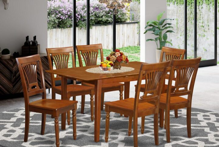 This specific kitchen table is perfect for any families that wishes to feature some attractiveness to their dining area with the versatility needed for small space. The rectangular table and chairs set comes in a rich Saddle Brown wood finish