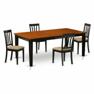 This beautiful 5 piece set with 4 chairs comes with one rectangular shaped kitchen dinette table with genuine rubber woodis appropriate for your kitchen or dining area. Black & Cherry table top finish will add a particular and classy touch to your present decor trend. Various personalisation options available for table top