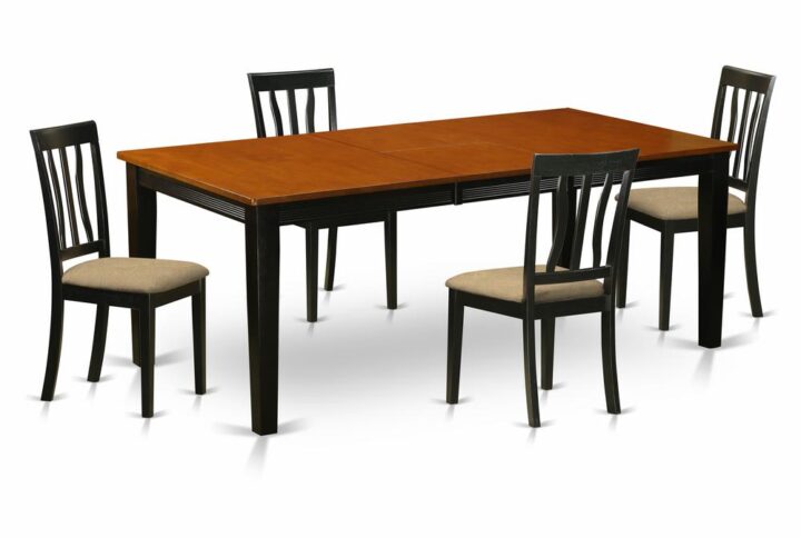 This beautiful 5 piece set with 4 chairs comes with one rectangular shaped kitchen dinette table with genuine rubber woodis appropriate for your kitchen or dining area. Black & Cherry table top finish will add a particular and classy touch to your present decor trend. Various personalisation options available for table top