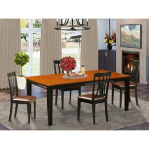This amazing beautiful 5 piece set comes with one rectangular shaped table with genuine rubber woodis ideal for your kitchen space or dining area and four chairs. Black & Cherry table top finish will add a specific and classy touch to your current design trend. Various personalisation options available for table top