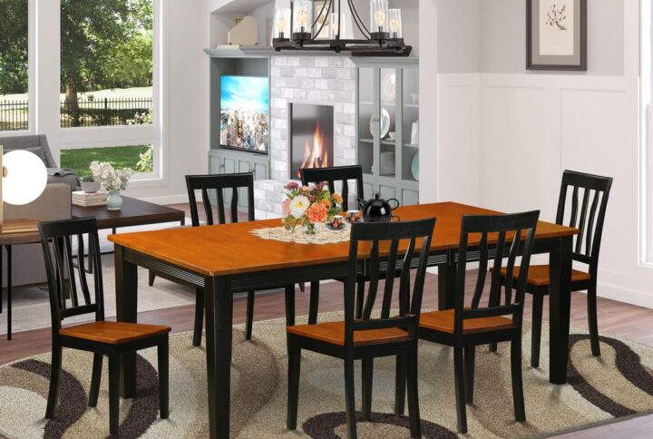 This kind of beautiful 6 seats rectangular shaped dinette table with genuine rubber woodis suitable for your kitchen or dining-room. Black & Cherry table top finish will add an unique and elegant touch to your present design vogue. Various personalisation options available for table top