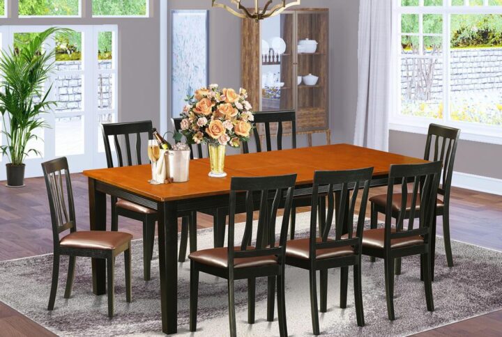 This kind of beautiful 8 seats rectangular shaped kitchen dinette table with genuine rubber woodis appropriate for your kitchen or dining area. Black & Cherry table top finish will add a particular and classy touch to your present decor trend. Various personalisation options available for table top