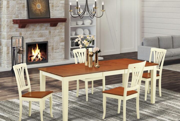 The table and chairs set incorporates a dinette table and 4 dining room chairs