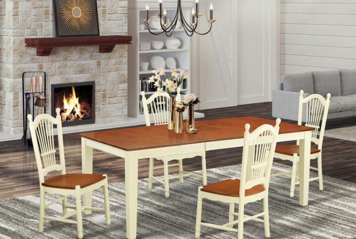 The table and chairs set consists of a small kitchen table and 4 kitchen chairs