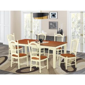 The table and chairs set consists of a small kitchen table and six dinette chairs