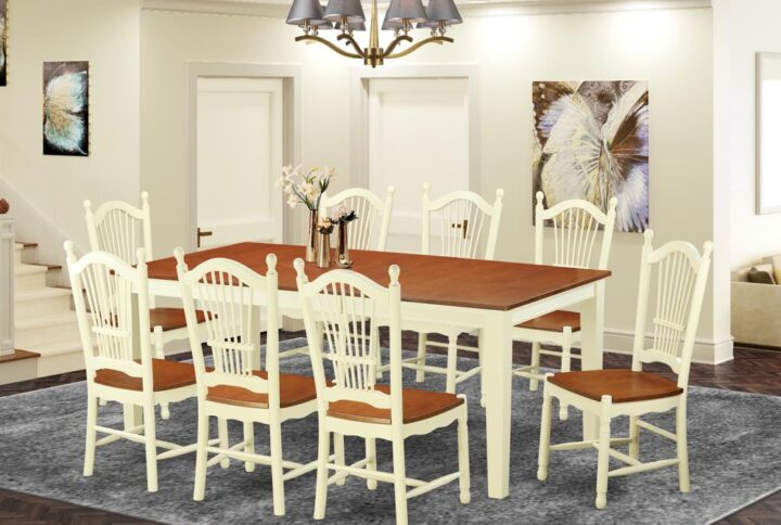 The dining table set consists of a dining table and 8 kitchen dining chairs