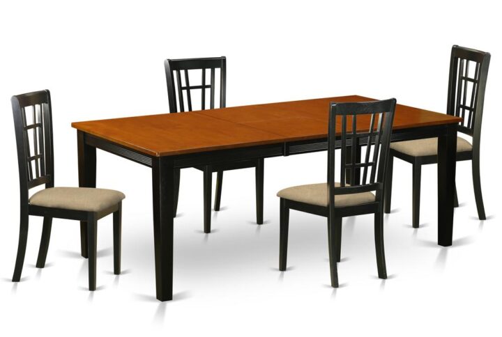 This specific dining room table set includes one rectangular table and four chairs. Ideal for using in the dining room or small space