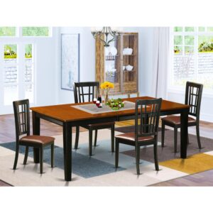This specific table and chairs set includes one rectangular table and 4 chairs. Well suited for using in the dining area or kitchen space