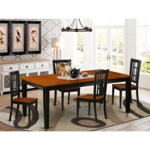 This dining room set includes one rectangular table and four chairs. Perfect for using in the dining space or kitchen